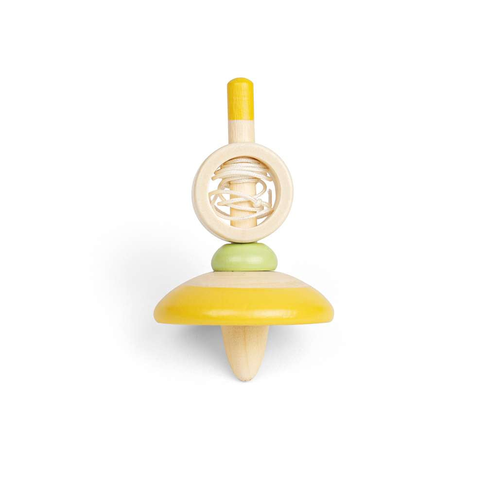 Bigjigs Toys Wooden Pull String Spinning Tops Set of 2 Classic Wooden Toys for Kids 3 Years Plus