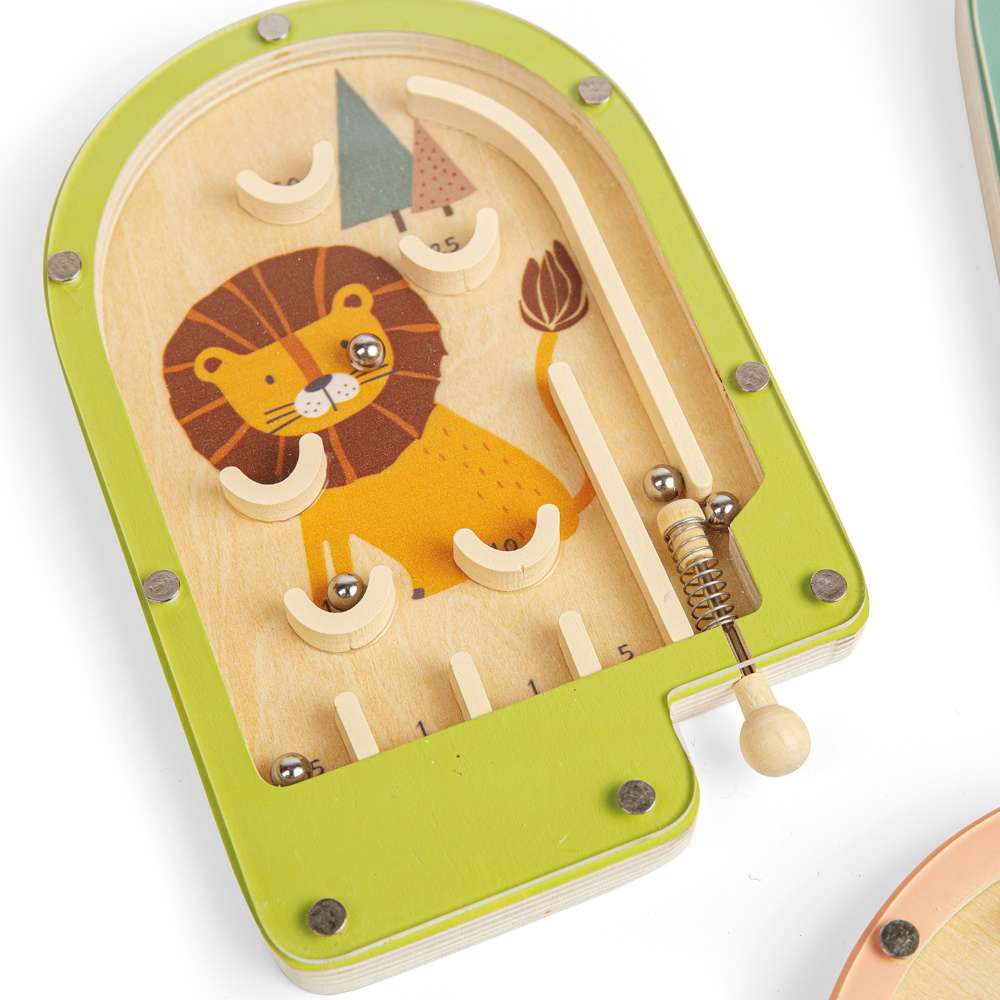 Bigjigs Toys Lion Pinball Game Wooden Mini Arcade Game for Kids 3 Years Plus
