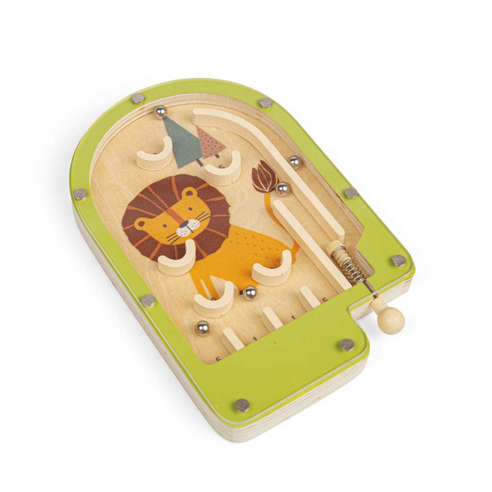Bigjigs Toys Lion Pinball Game Wooden Mini Arcade Game for Kids 3 Years Plus
