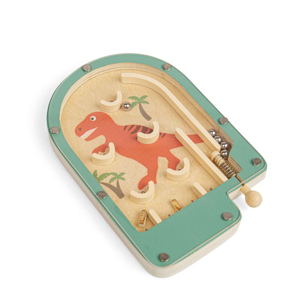 Bigjigs Toys Wooden T-Rex Pinball Game Mini Dinosaur Arcade Toy for Kids 3 Years Plus