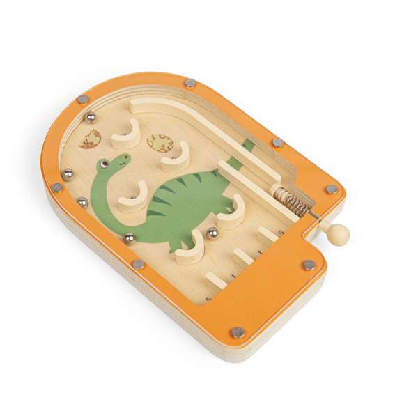 Bigjigs Toys Wooden Diplodocus Pinball Game Mini Dinosaur Arcade Toy for Ages 3+