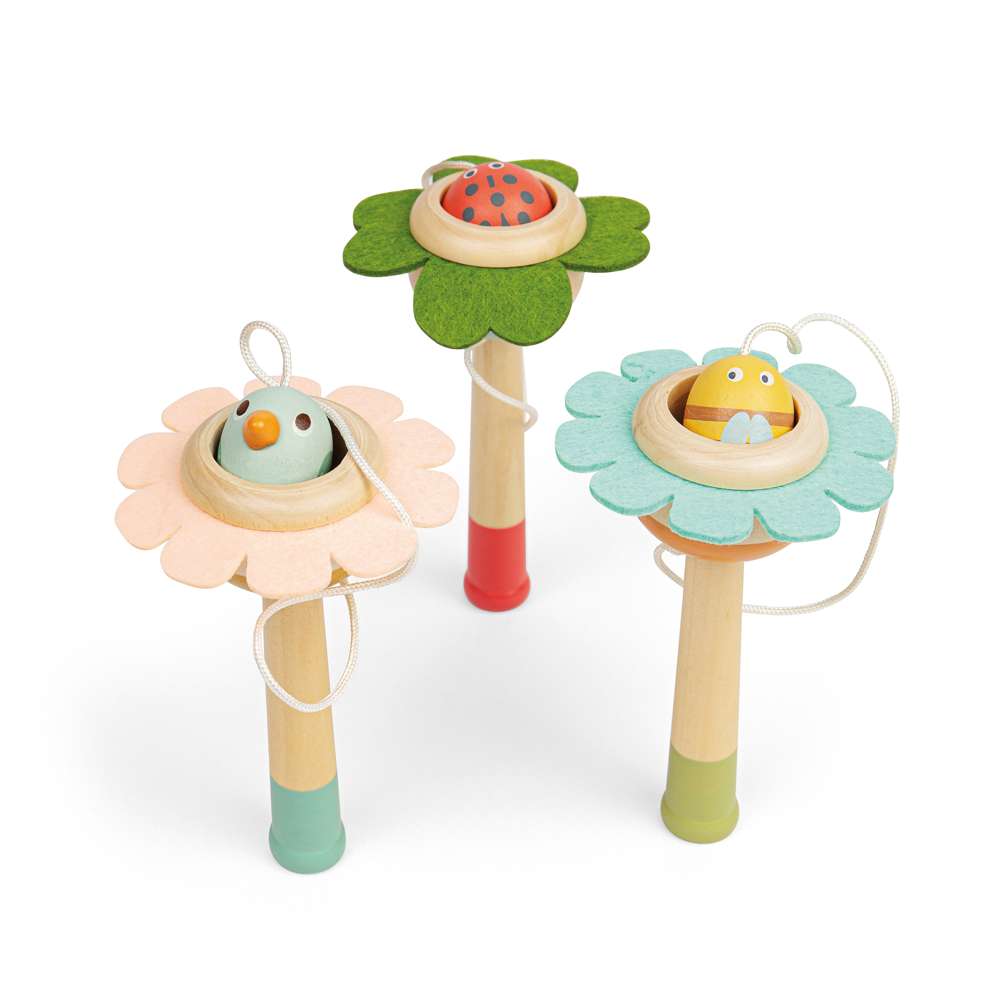 Bigjigs Toys Wooden Flower Ball and Cup Bird Design Pocket Money Toy for Ages 3 Plus