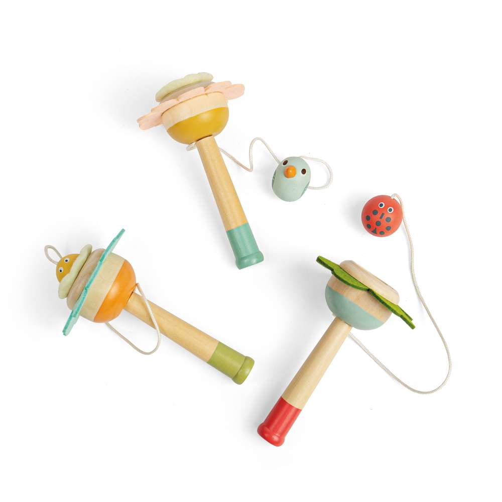 Bigjigs Toys Wooden Flower Ball and Cup Bird Design Pocket Money Toy for Ages 3 Plus