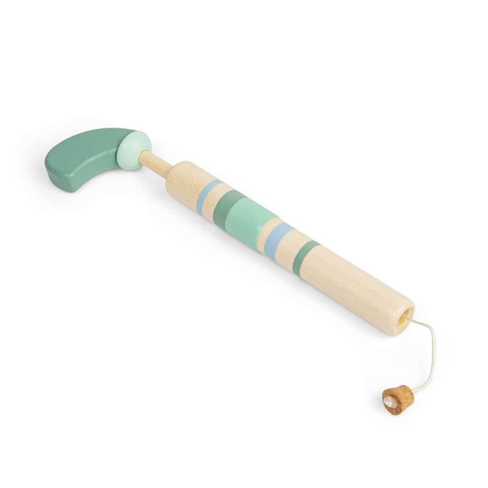 Bigjigs Toys Wooden Pop Gun Toy for Kids Green and Blue Striped Design 3 Years Plus