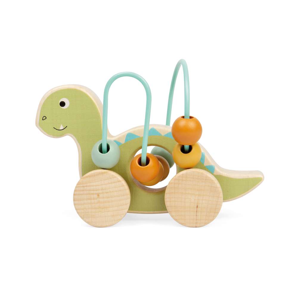 Bigjigs Toys Push Along Diplodocus Dinosaur Wooden Bead Frame Toy for Toddlers 12 Months Plus