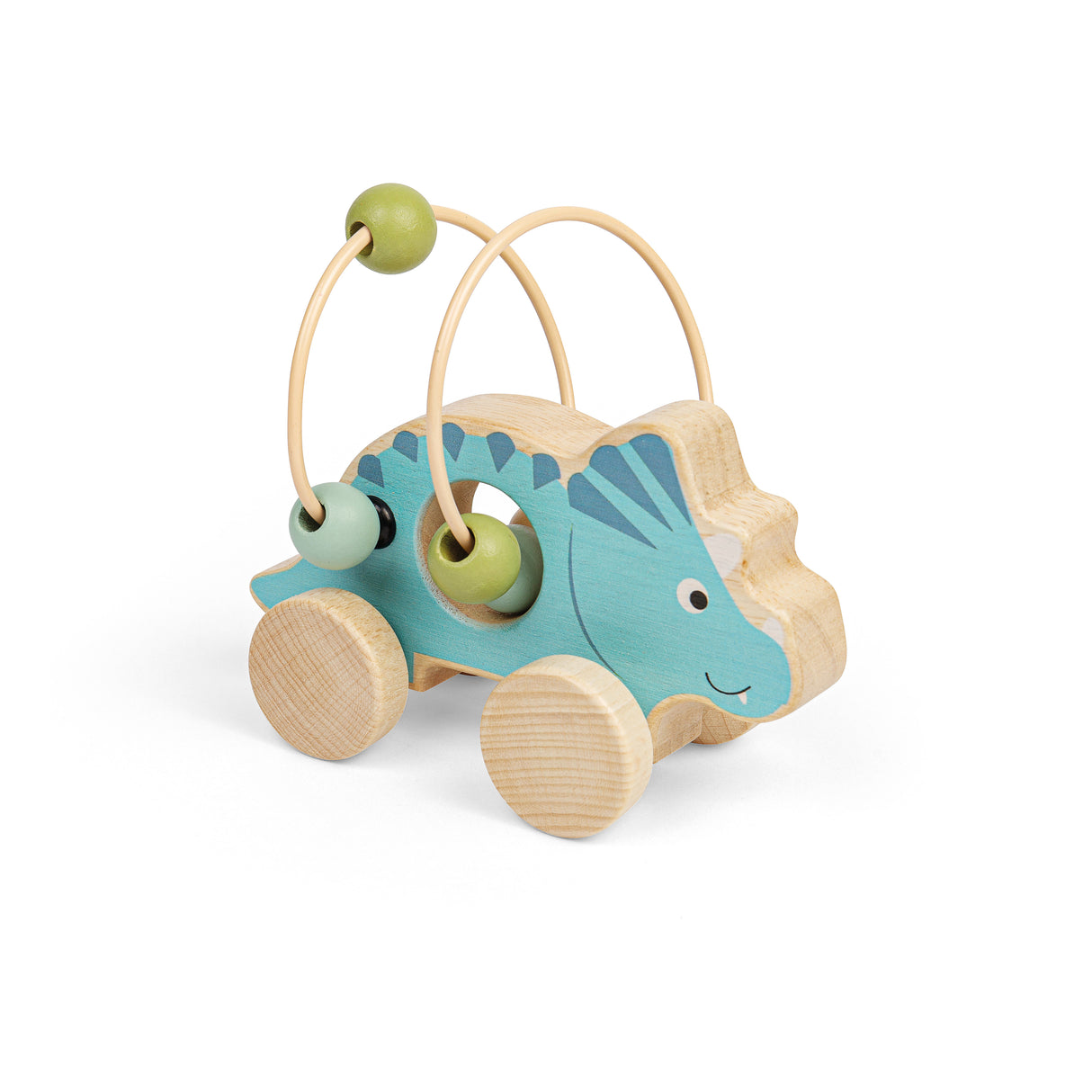 Bigjigs Toys Wooden Push Along Triceratops Toy with Bead Frame 12 Months Plus
