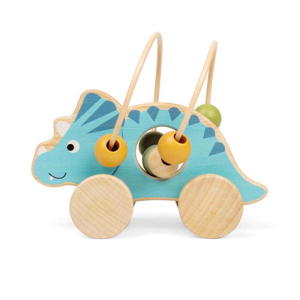 Bigjigs Toys Wooden Push Along Triceratops Toy with Bead Frame 12 Months Plus