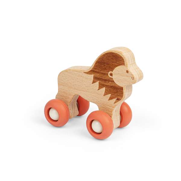 Bigjigs Toys Wooden Lion Jungle Animal on Wheels Push Along Toddler Toy