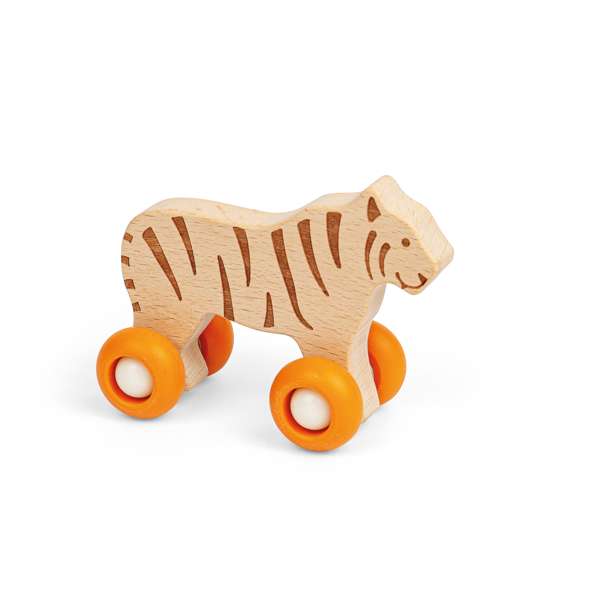Bigjigs Toys Wooden Jungle Animal on Wheels Tiger Push Toy for Toddlers 12 Months Plus