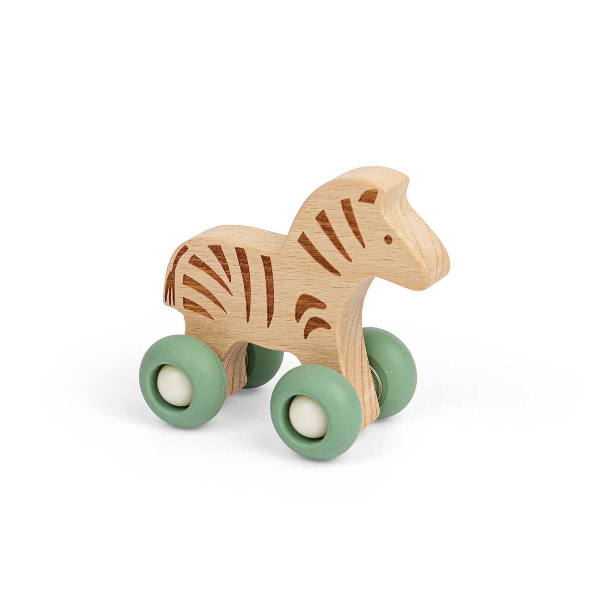 Bigjigs Toys Wooden Zebra Jungle Animal on Wheels Push Toy for Toddlers 12 Months Plus