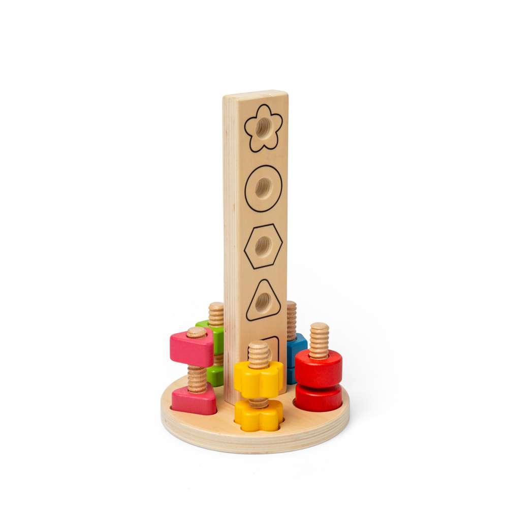 Bigjigs Toys Wooden Nuts and Bolts Tower Montessori Shape Sorting Toy 11 Pieces