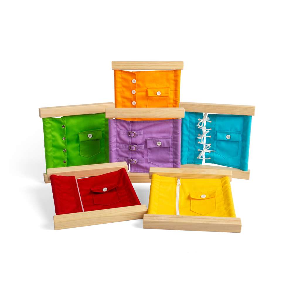 Bigjigs Toys Wooden Fastening Frames Educational Dressing Skills Toy 6 Pack