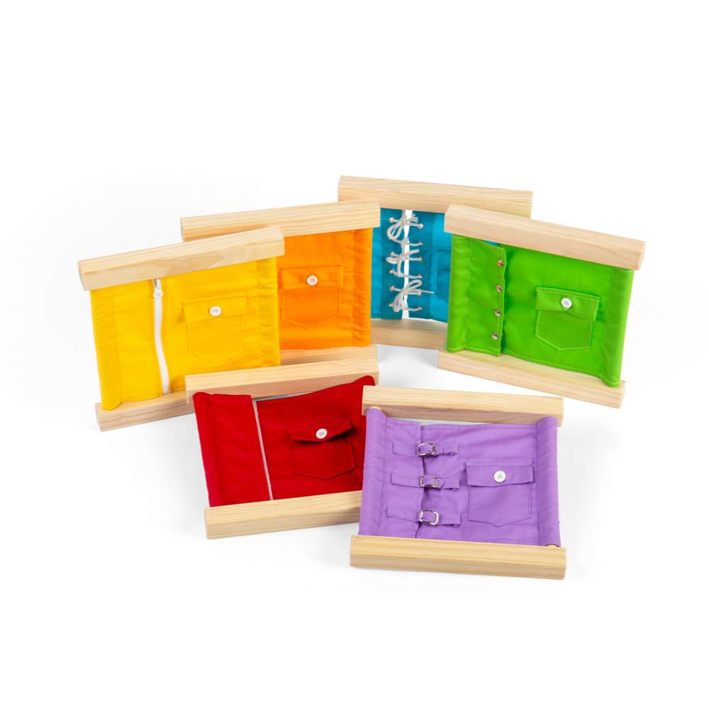 Bigjigs Toys Wooden Fastening Frames Educational Dressing Skills Toy 6 Pack