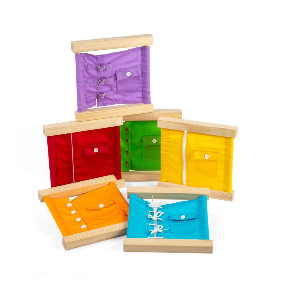 Bigjigs Toys Wooden Fastening Frames Educational Dressing Skills Toy 6 Pack