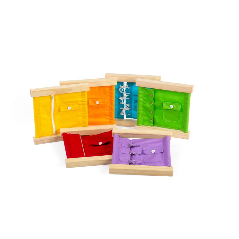 Bigjigs Toys Wooden Fastening Frames Educational Dressing Skills Toy 6 Pack