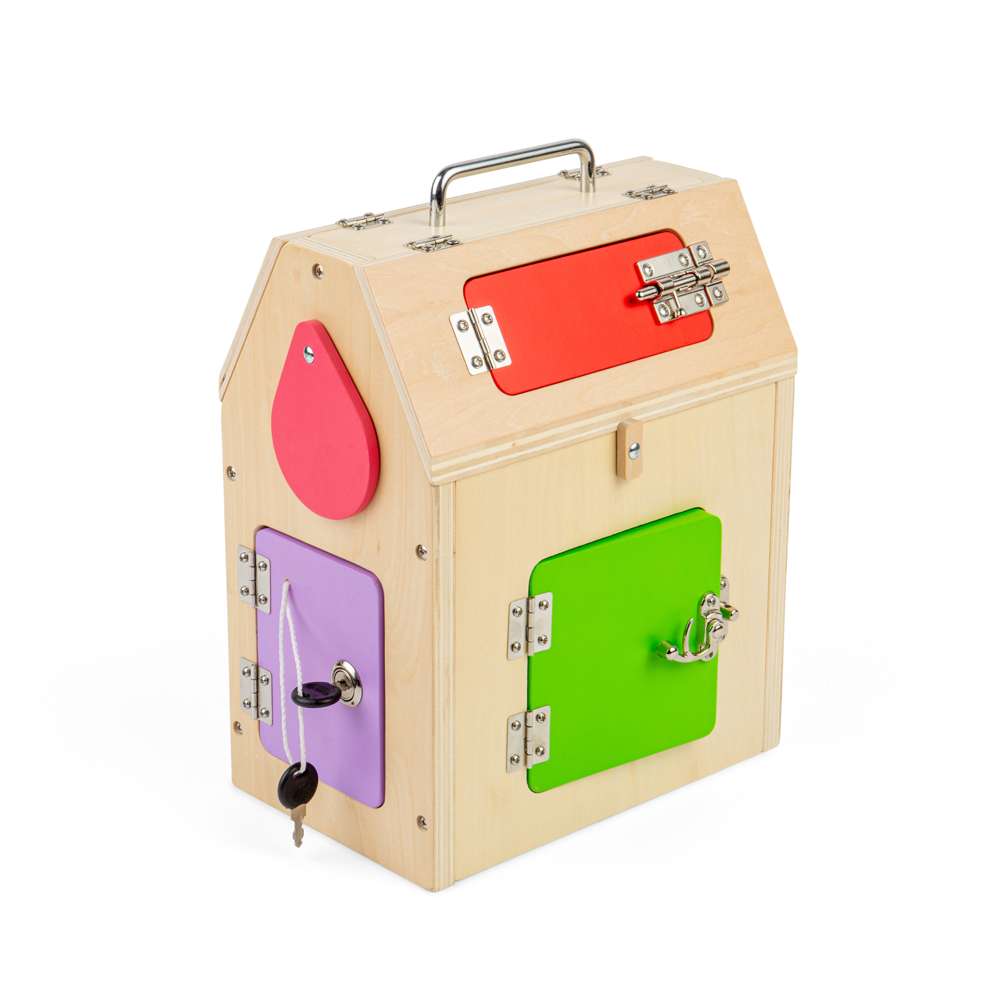 Bigjigs Toys Wooden Latches and Catches House Busy Board Educational Toy for Toddlers Age 3 Plus
