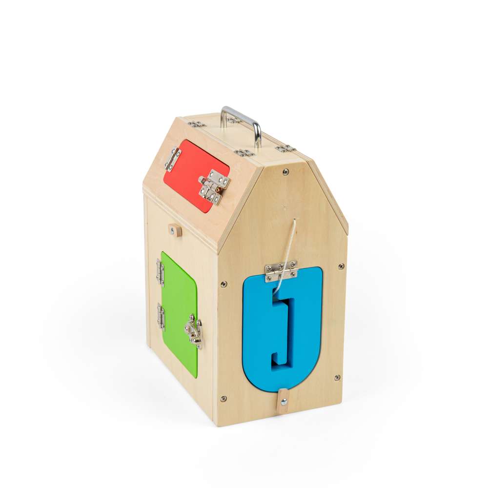 Bigjigs Toys Wooden Latches and Catches House Busy Board Educational Toy for Toddlers Age 3 Plus