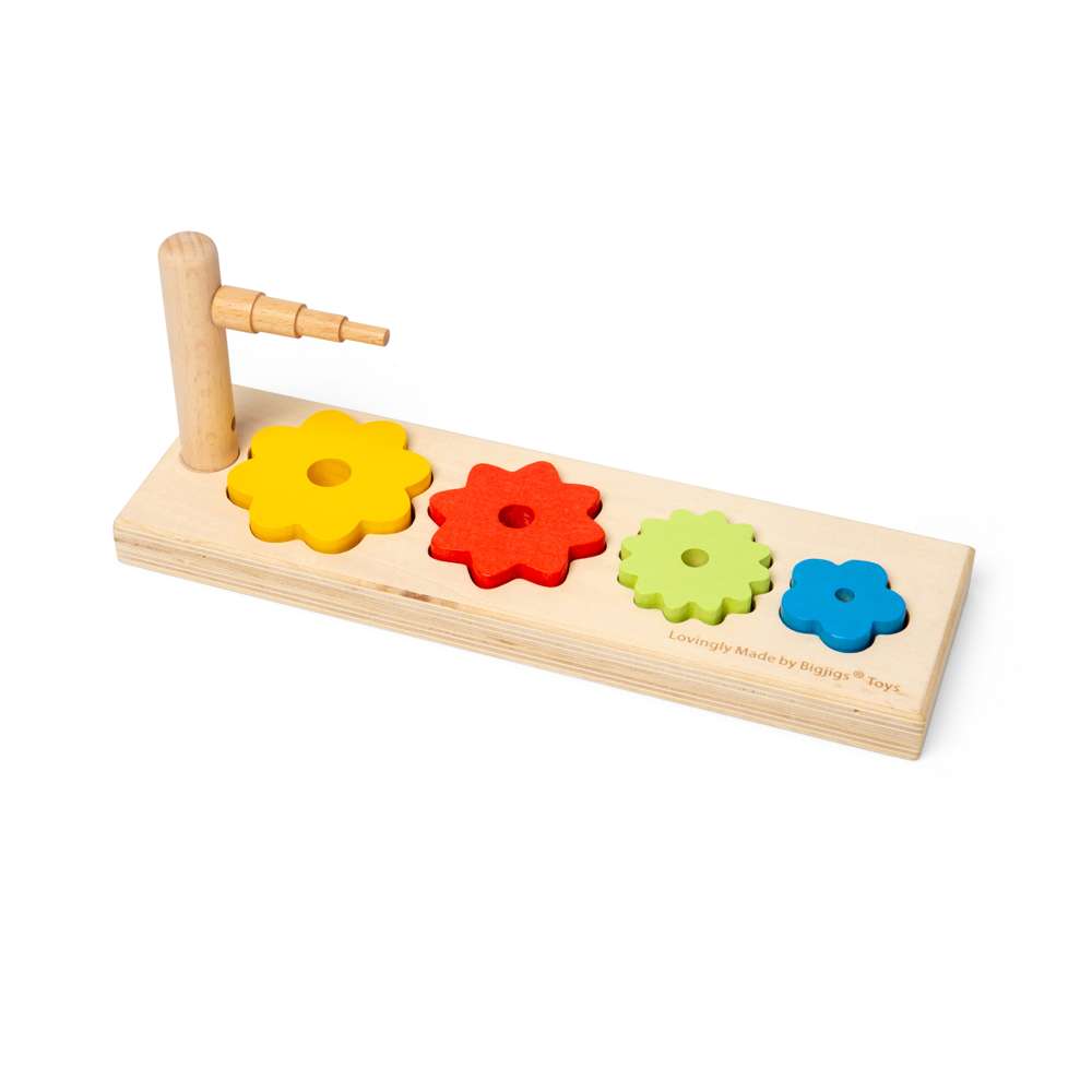 Bigjigs Toys Wooden Flower Sorter Stacking Toy Montessori Shape Matching Game for Toddlers 12 Months Plus