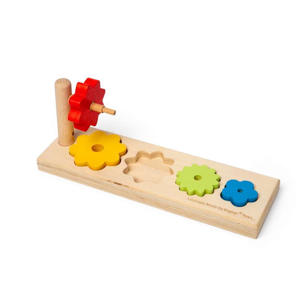 Bigjigs Toys Wooden Flower Sorter Stacking Toy Montessori Shape Matching Game for Toddlers 12 Months Plus