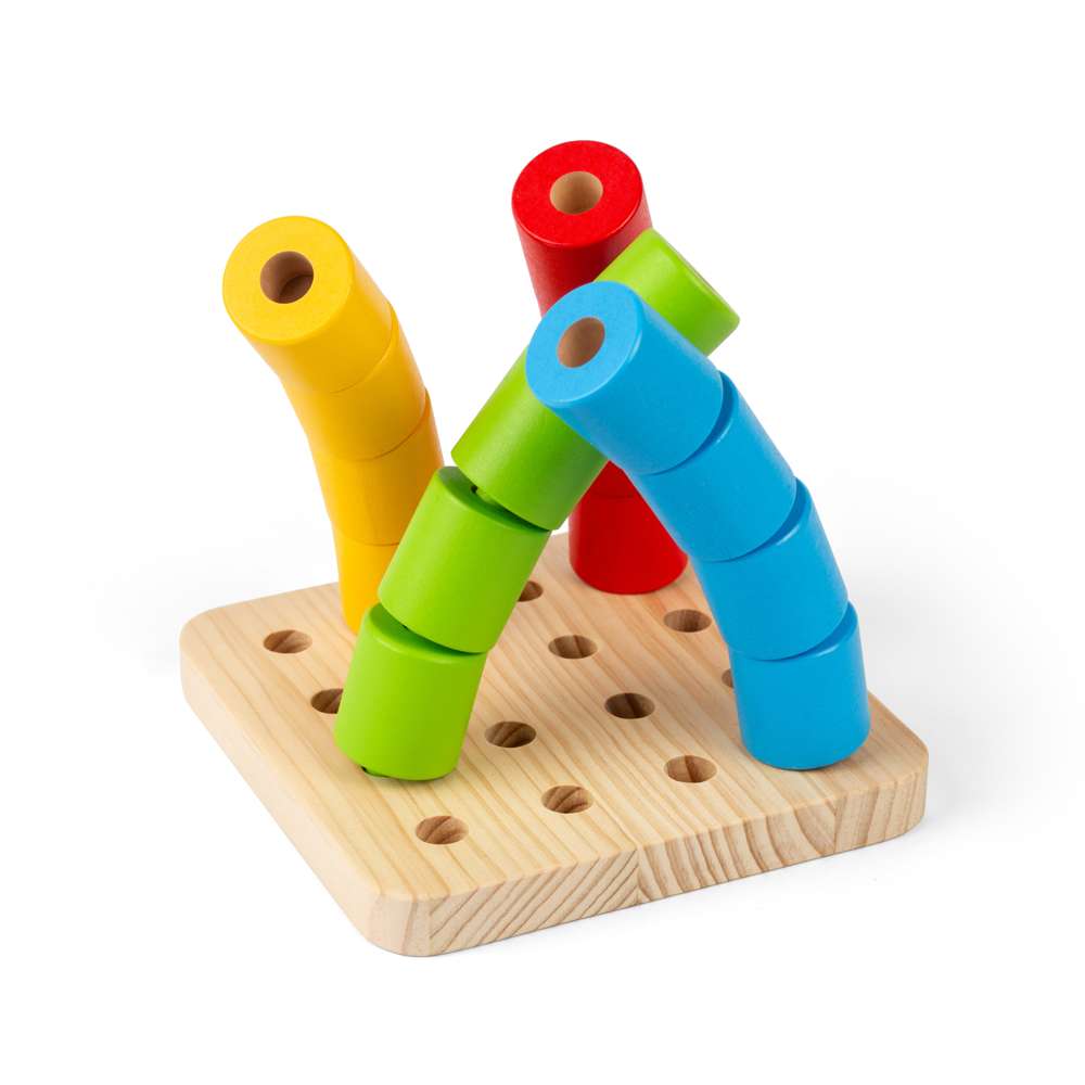 Bigjigs Toys Wooden Montessori Wobbly Peg Board Stacking Toy with 17 Play Pieces for 12 Months Plus
