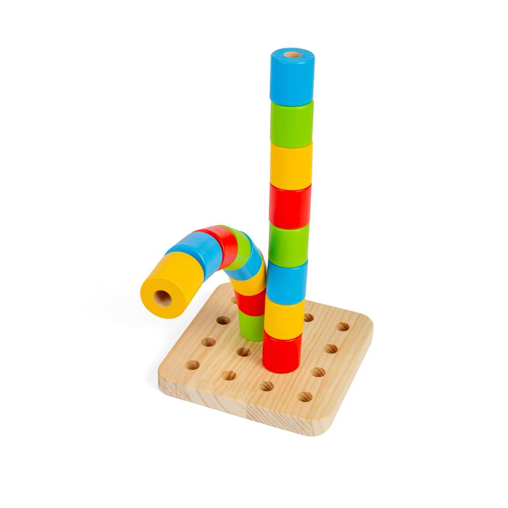 Bigjigs Toys Wooden Montessori Wobbly Peg Board Stacking Toy with 17 Play Pieces for 12 Months Plus