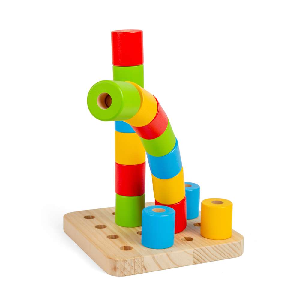 Bigjigs Toys Wooden Montessori Wobbly Peg Board Stacking Toy with 17 Play Pieces for 12 Months Plus