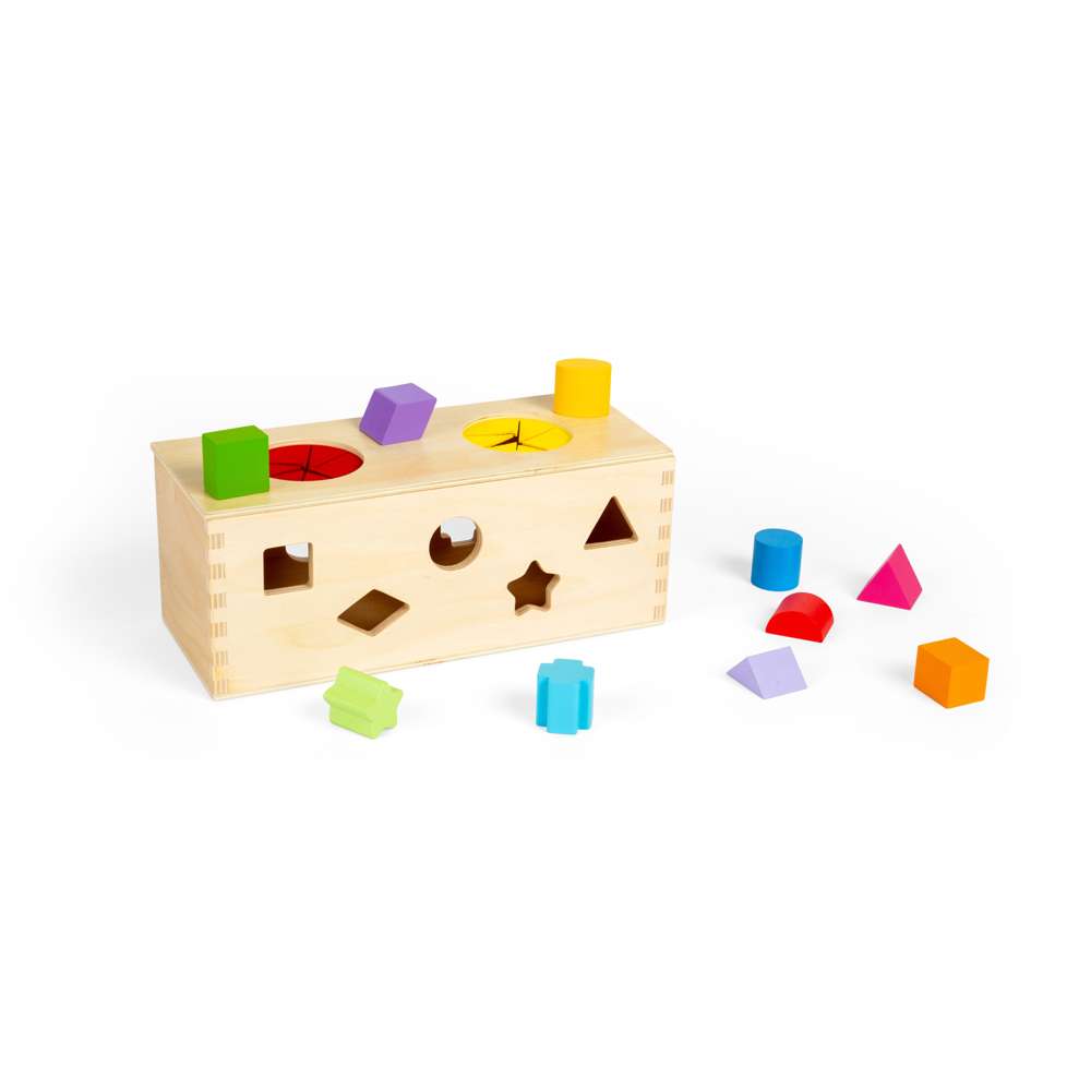 Bigjigs Toys Wooden Mystery Box Shape Sorter Sensory Toy with 10 Pieces