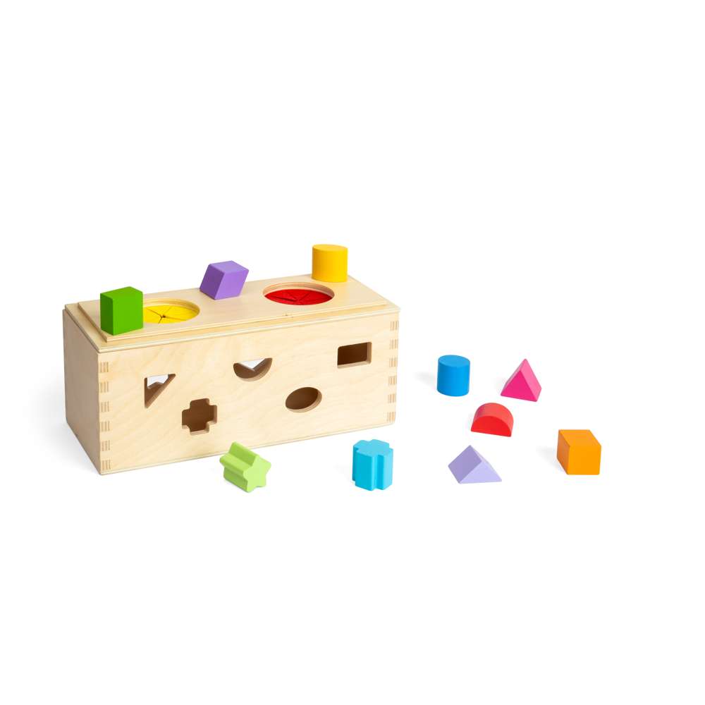 Bigjigs Toys Wooden Mystery Box Shape Sorter Sensory Toy with 10 Pieces
