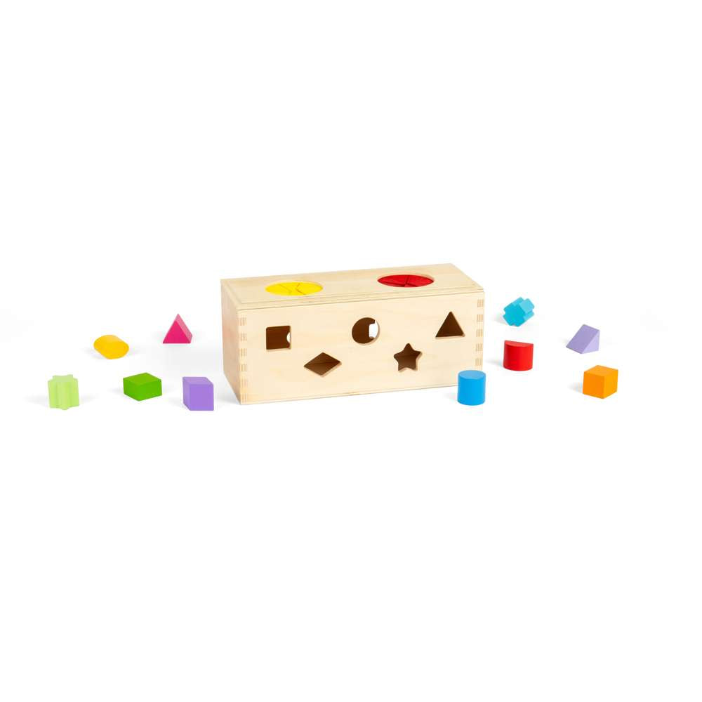 Bigjigs Toys Wooden Mystery Box Shape Sorter Sensory Toy with 10 Pieces