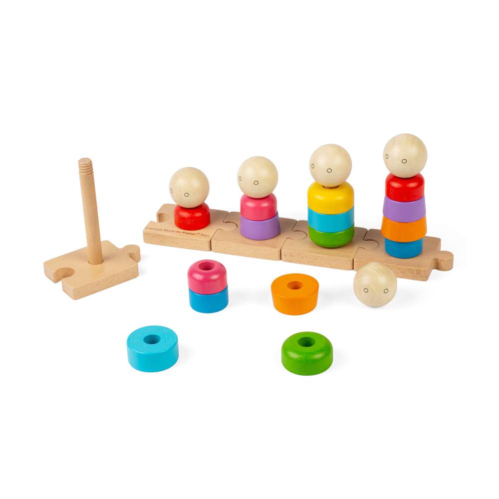 Bigjigs Toys Wooden Rainbow Family Stacking Toy and Puzzle 25 Pieces