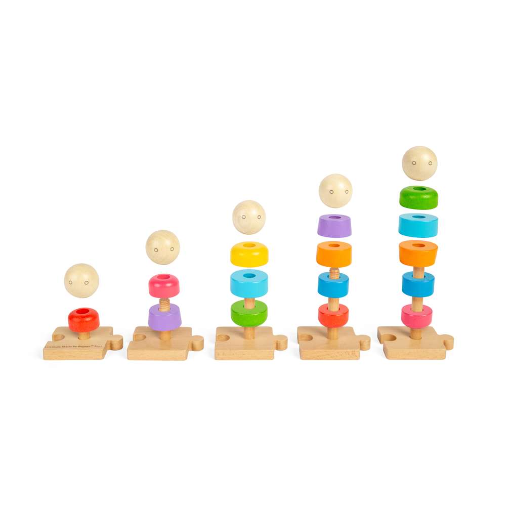 Bigjigs Toys Wooden Rainbow Family Stacking Toy and Puzzle 25 Pieces