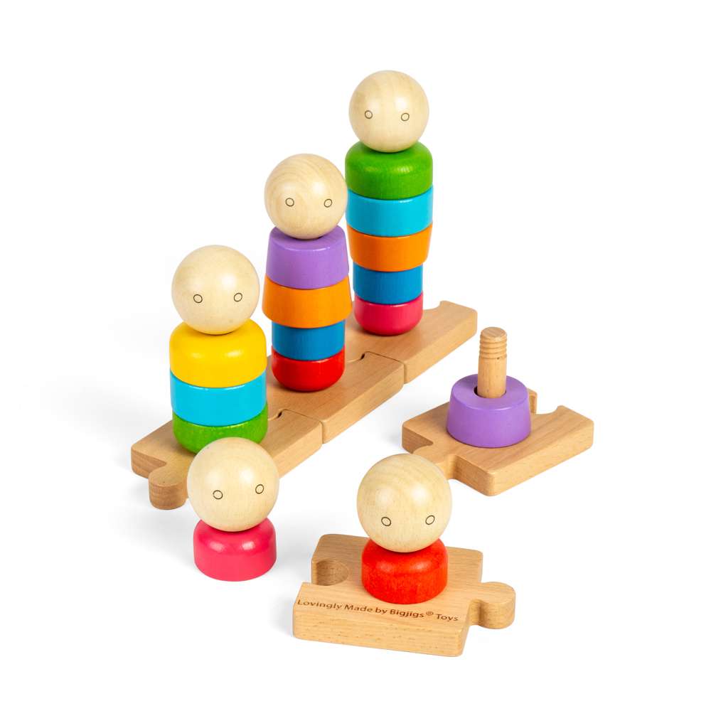Bigjigs Toys Wooden Rainbow Family Stacking Toy and Puzzle 25 Pieces