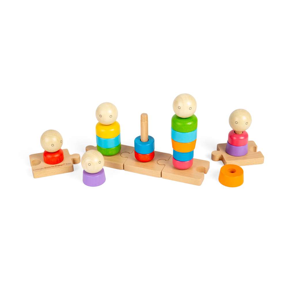 Bigjigs Toys Wooden Rainbow Family Stacking Toy and Puzzle 25 Pieces