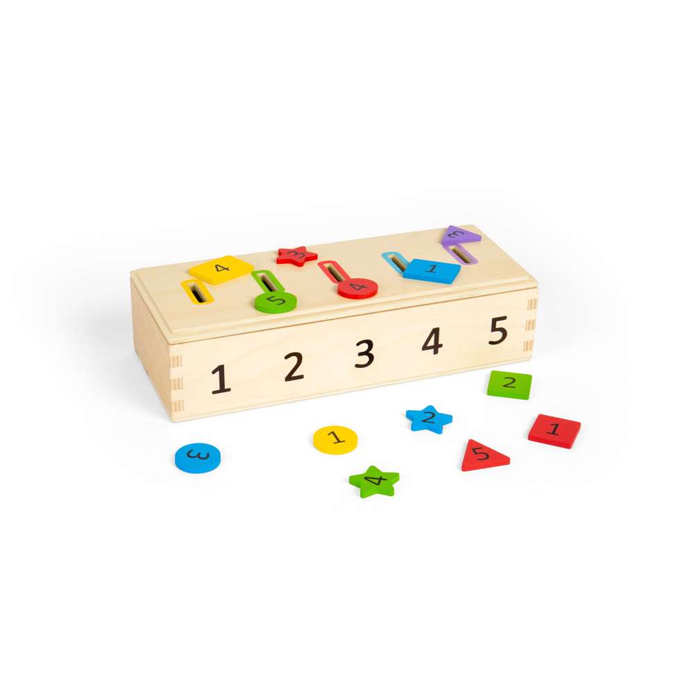 Bigjigs Toys Wooden Sorter Box Number Colour and Shape Sorting Toy with 27 Play Pieces