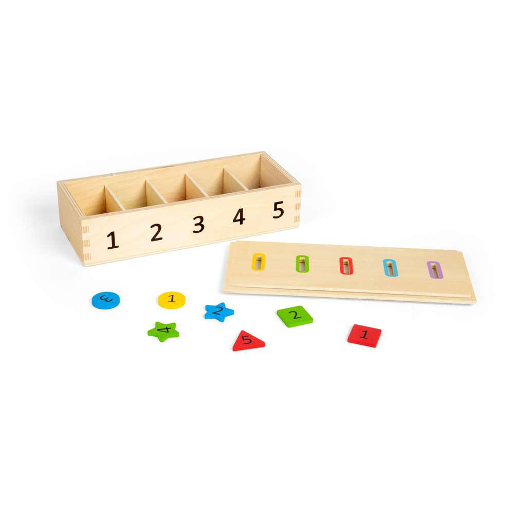 Bigjigs Toys Wooden Sorter Box Number Colour and Shape Sorting Toy with 27 Play Pieces