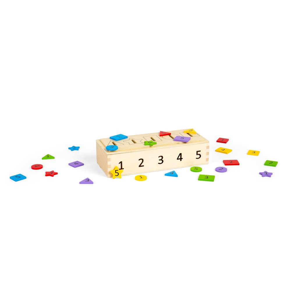 Bigjigs Toys Wooden Sorter Box Number Colour and Shape Sorting Toy with 27 Play Pieces