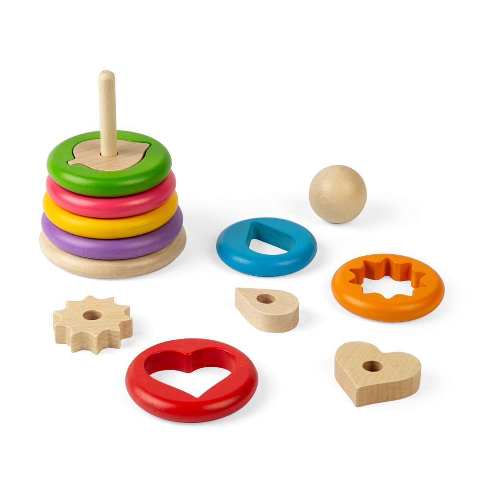 Bigjigs Toys Wooden Secret Shape Stacker Stacking Toy with 16 Play Pieces
