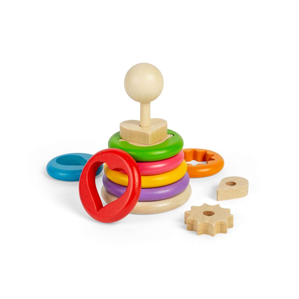 Bigjigs Toys Wooden Secret Shape Stacker Stacking Toy with 16 Play Pieces