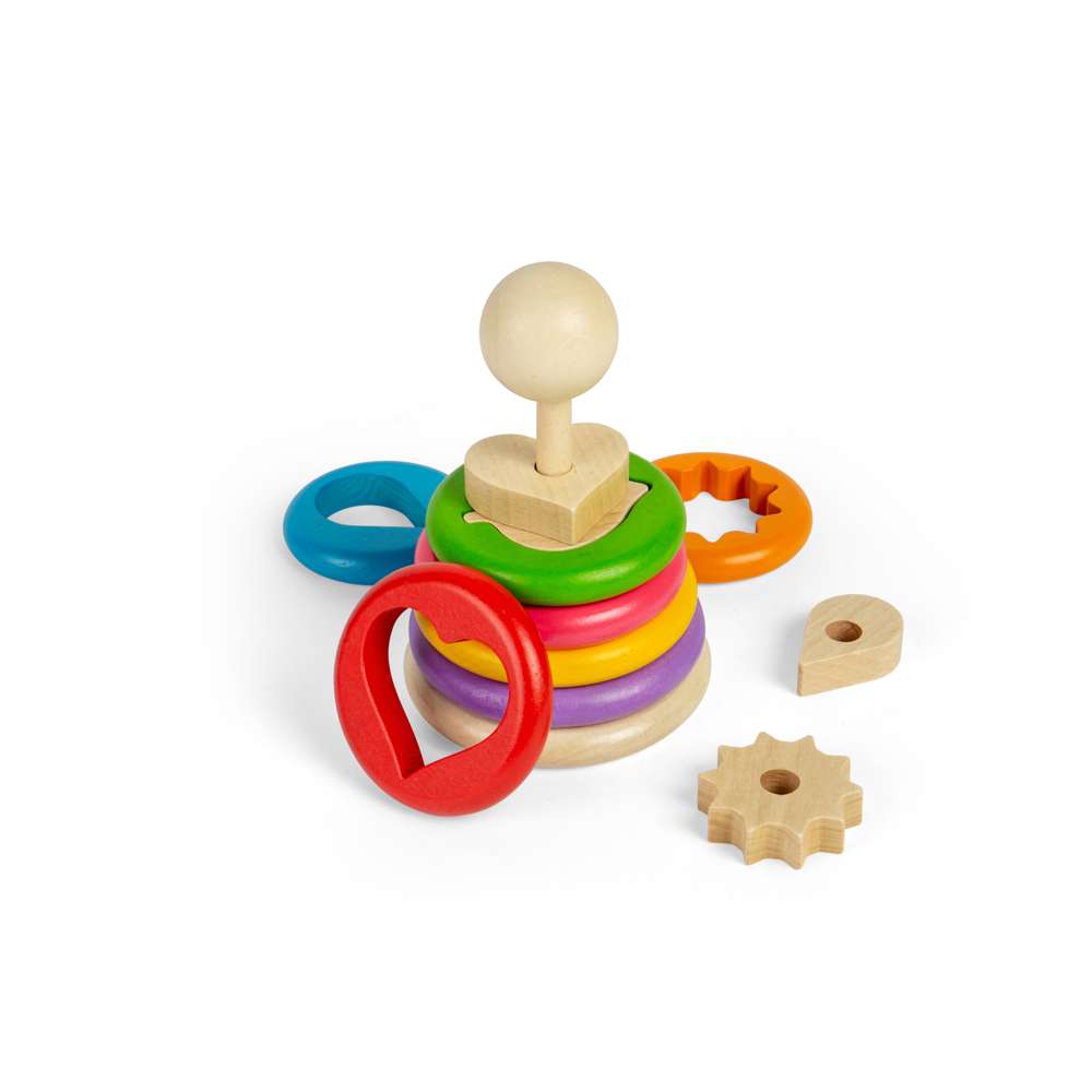 Bigjigs Toys Wooden Secret Shape Stacker Stacking Toy with 16 Play Pieces