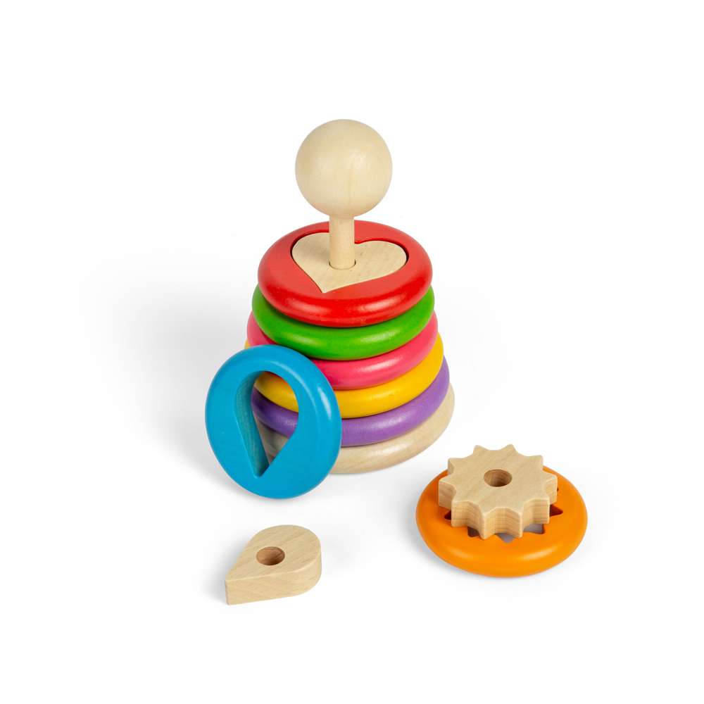 Bigjigs Toys Wooden Secret Shape Stacker Stacking Toy with 16 Play Pieces