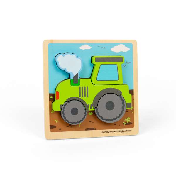 Bigjigs Toys Chunky Lift Out Tractor Puzzle Wooden Early Learning Toy 5 Pieces