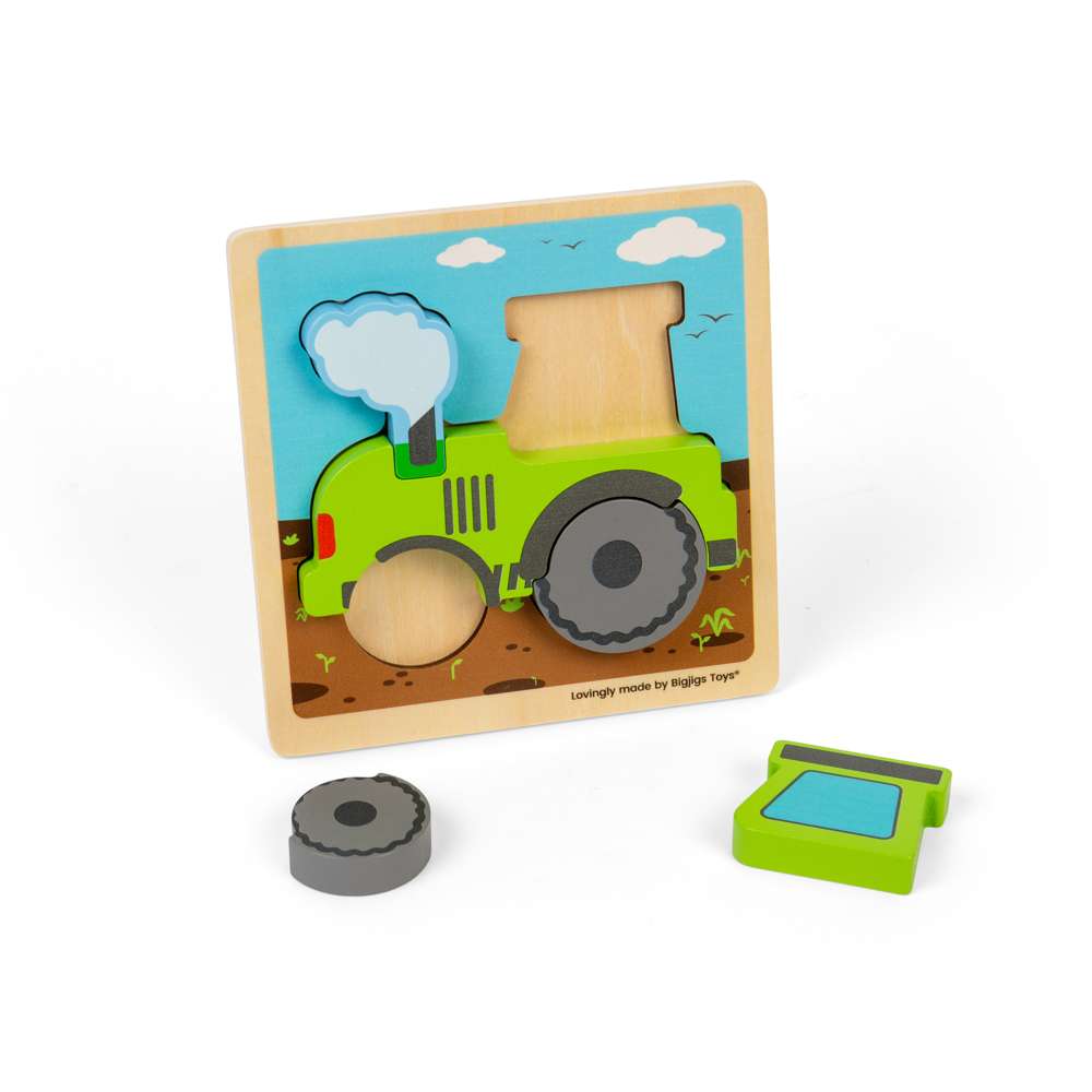 Bigjigs Toys Chunky Lift Out Tractor Puzzle Wooden Early Learning Toy 5 Pieces