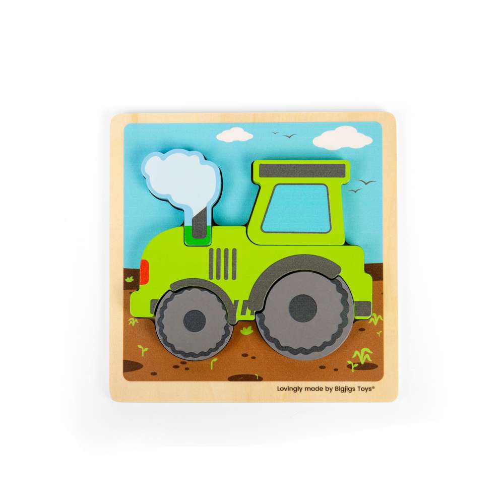 Bigjigs Toys Chunky Lift Out Tractor Puzzle Wooden Early Learning Toy 5 Pieces