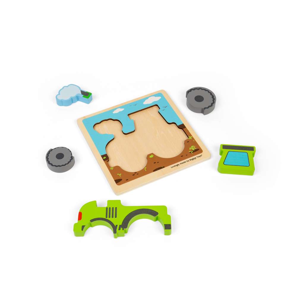 Bigjigs Toys Chunky Lift Out Tractor Puzzle Wooden Early Learning Toy 5 Pieces