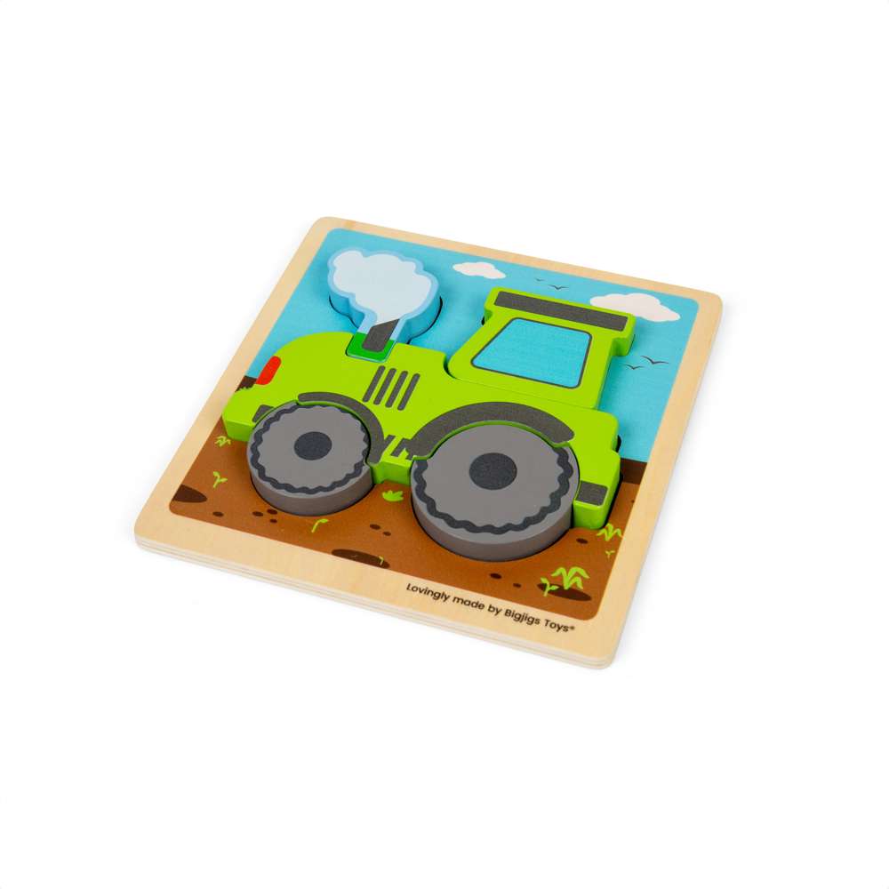 Bigjigs Toys Chunky Lift Out Tractor Puzzle Wooden Early Learning Toy 5 Pieces