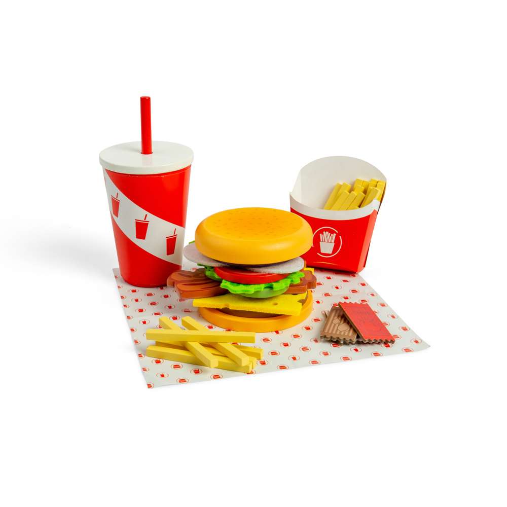 Bigjigs Toys Wooden Burger and Fries Set Kids Play Food 48 Pieces