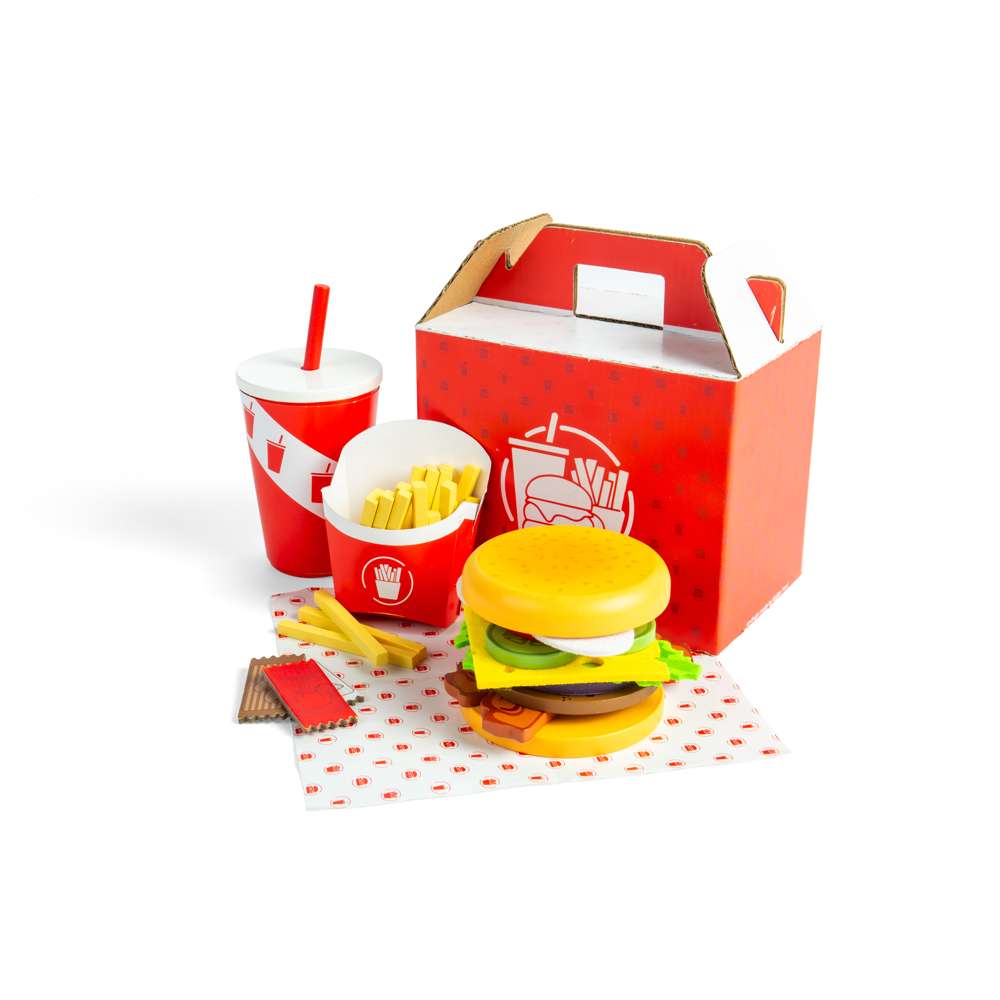 Bigjigs Toys Wooden Burger and Fries Set Kids Play Food 48 Pieces