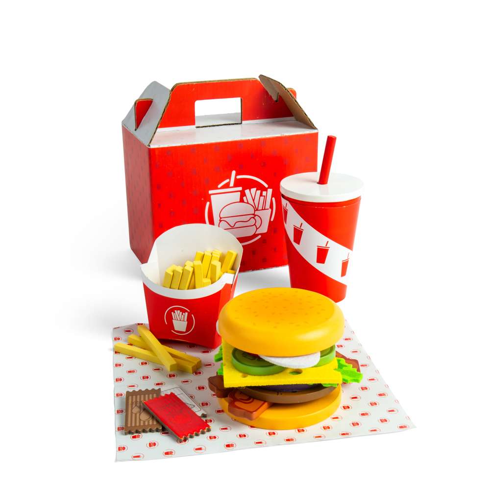 Bigjigs Toys Wooden Burger and Fries Set Kids Play Food 48 Pieces
