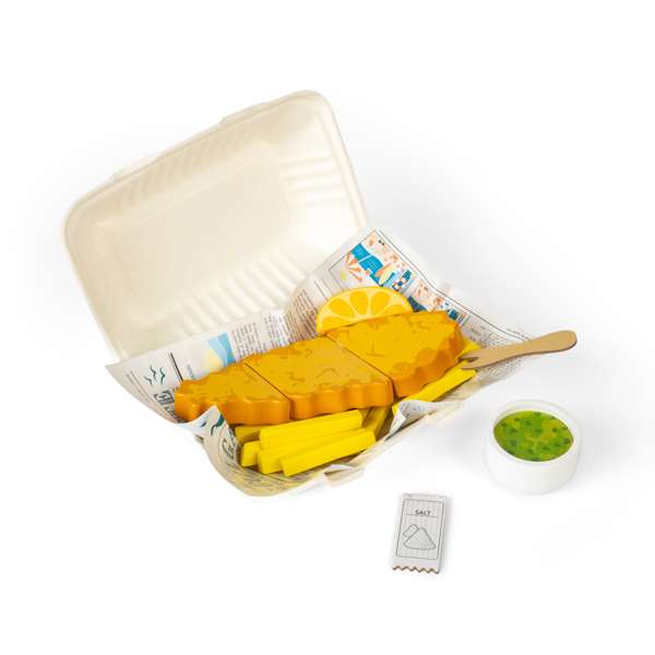 Bigjigs Toys Wooden Fish and Chips Play Food Set with 26 Pieces