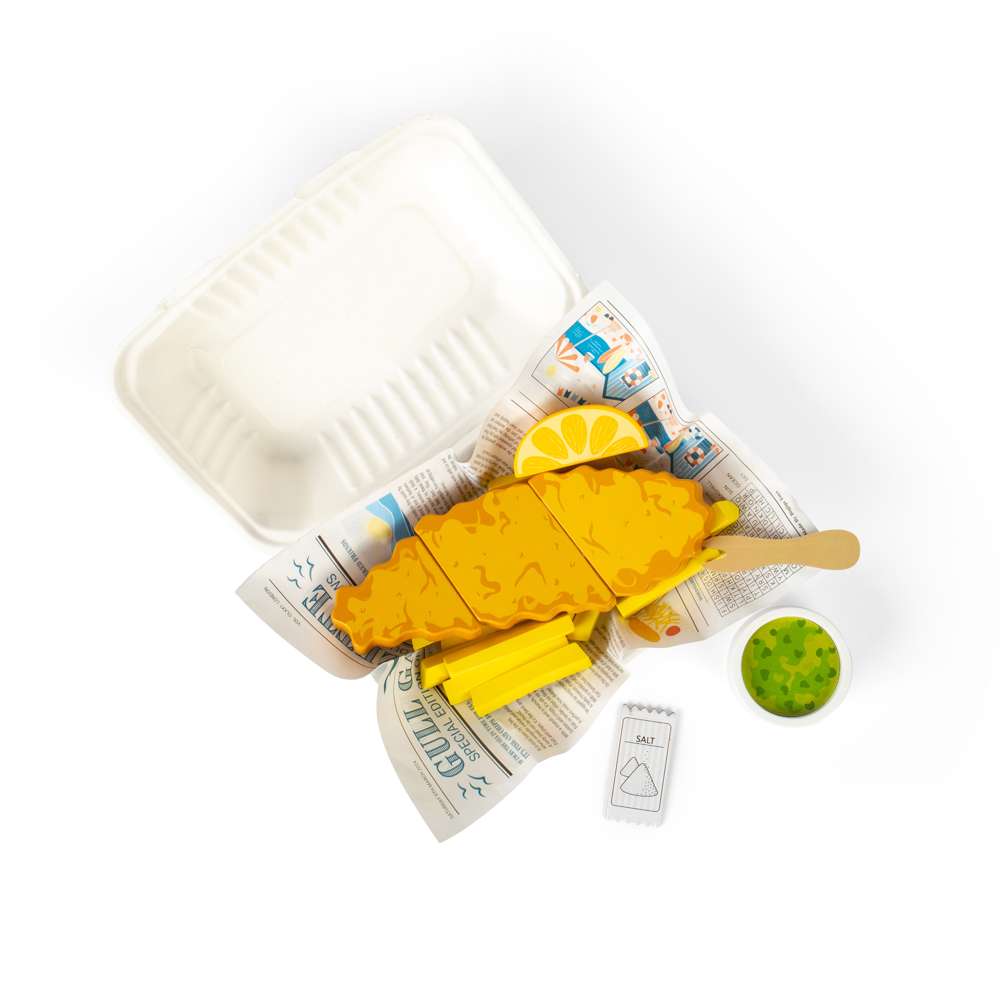 Bigjigs Toys Wooden Fish and Chips Play Food Set with 26 Pieces